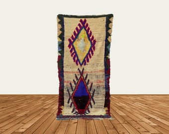 Vintage Berber Runner Rug: 3x7 ft Multicolor Moroccan Rug