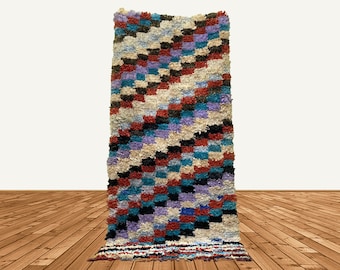 8x3 Moroccan boucherouite rug, vintage runner rug.