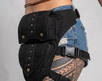 Handcrafted Cotton Utility Thigh Pouch Studded Flap Pocket Lightweight Adjustable Waist Leg Festival Bag