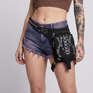 Festival Ready Black Cotton Thigh Pouch Silver Ring Detailing Secure Zipper Adjustable Travel Belt