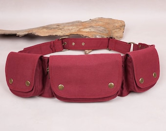 Red Cotton Waist Bag || For Traveling Multi Fashionable pocket || For Women N Men || it's Free Hand Bag