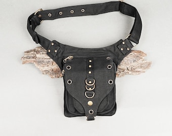 Cotton  Hip Belt Bag | Hands Free Waist Bag | Vegan Hip Bag | Festival Belt with Pockets | Bum Bag | Fanny Pack | Steampunk Accessories.