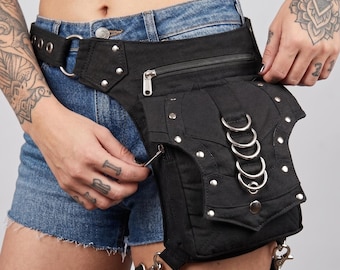 Handmade Adventure Cotton Waist Thigh Bag Silver Hardware Utility Pouch Travel Gear