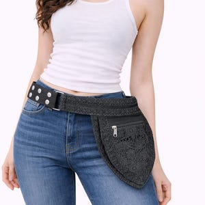 Handmade Cotton Hip Bag – Crochet Lace Mesh Zipper Pocket Adjustable Festival Waist Belt