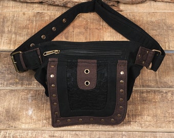 BLACK - BROWN Design Cotton Waist Belt Bag || Mix Color Festival Money Pouch || For Women & Men || Designer cotton belt bag ||