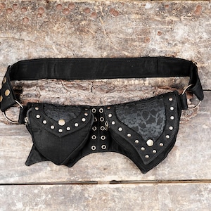 Black || Design || Cotton || Waist Bag || Multi Pockets || For Woman & Man || For Travelling || wear Hand FREE Style Belt.