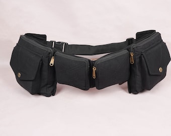 Black Cotton Hip Belt Bag || Free Hand Bag || For  Men & Women ||  Multi Pocket Hip Bag || Festival Belt,Leg Hulster || One Belt Pouch Free