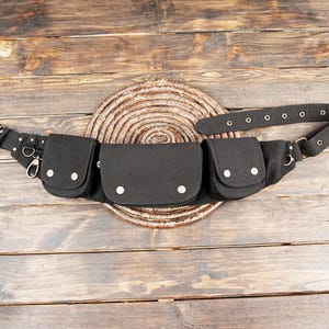 Cotton waist belt, hip bum bag, Made With Love, Boho Style, Festival waist bag, The Wavy bum bag, Black cotton,