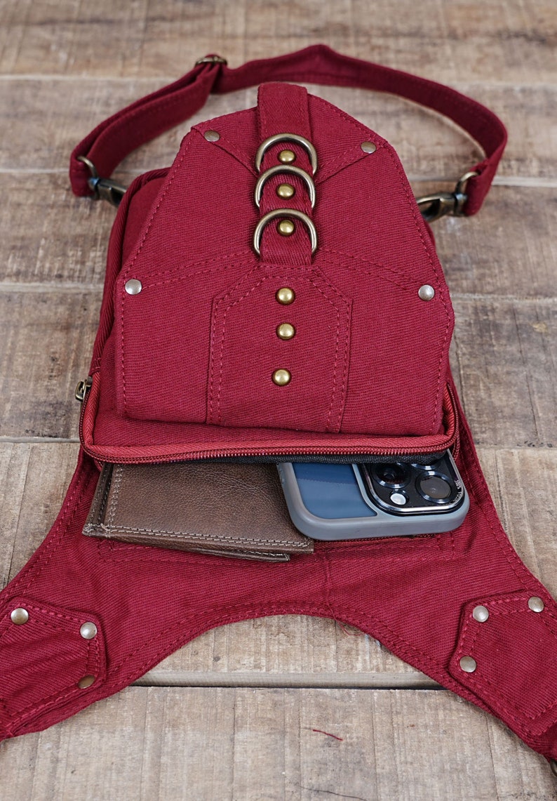 Cotton Hip Belt Bag Traveller Black Canvas Vegan Festival Utility Pocket Belt Gypsy Hip Bag Fanny Hip belt zdjęcie 3