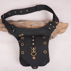 Cotton  Hip Belt Bag | Hands Free Waist Bag | Vegan Hip Bag | Festival Belt with Pockets | Bum Bag | Fanny Pack | Steampunk Accessories.
