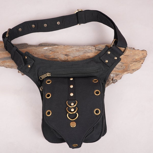 Cotton  Hip Belt Bag | Hands Free Waist Bag | Vegan Hip Bag | Festival Belt with Pockets | Bum Bag | Fanny Pack | Steampunk Accessories