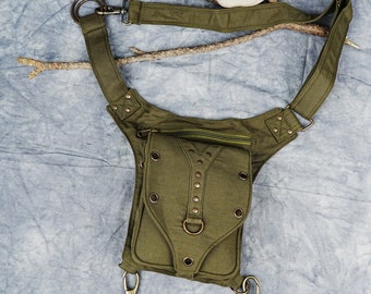 GREEN Cotton utility thigh bag  || For Women & Men For Travelling || Eco-friendly waist bag || money belt pouch  || HIP belt pouch ||