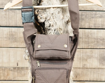 BROWN Cotton waist bag || Multi pocket belt pouch||Handmad || Eco-friendly belt pouch || travelling belt pouch for men & women||