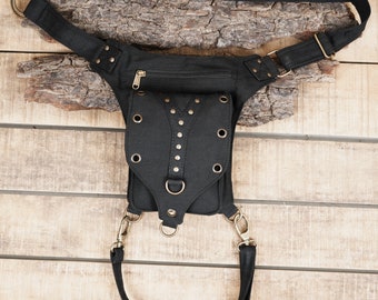 Black Cotton utility thigh bag  || For Women & Men For Traveling || Eco-friendly waist bag || money belt pouch  || HIP belt pouch ||