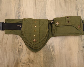 Olive Green Cotton Hip Belt Bag ||  Free Hand Bag for Men &  Women || Travelling belt pouch || Handmade cotton belt pouch ||