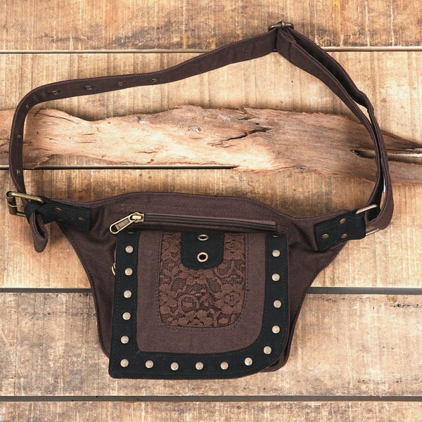 Brown Cotton Waist Bag || For Women N Men For Travelling || Handmade || Multi Pockets And One Belt Pouch Free