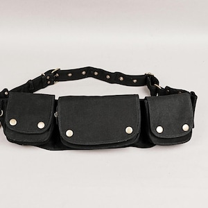 Cotton waist belt, hip bum bag, Made With Love, Boho Style, Festival waist bag, The Wavy bum bag, Black cotton,