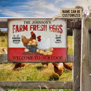 Personalized Chicken Welcome To Our Coop Customized Classic Metal Signs- Chicken Coop- Chicken Coop-Chicken Sign,Metal Chicken Coop SignSign