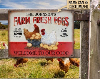 Personalized Chicken Welcome To Our Coop Customized Classic Metal Signs- Chicken Coop- Chicken Coop-Chicken Sign,Metal Chicken Coop SignSign