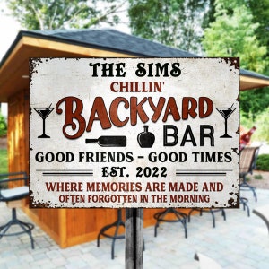 Personalized Backyard Bar Chillin Custom Classic Metal Signs| Custom Metal Patio Sign| Custom Metal Pool Sign