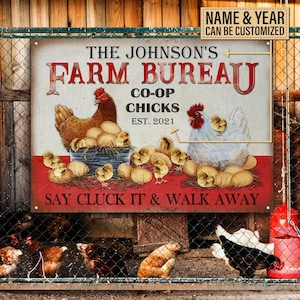Personalized Chicken Farm Bureau Customized Classic Metal Signs- Chicken Coop Sign - Custom Chicken Coop Gift- Metal Chicken Coop Sign