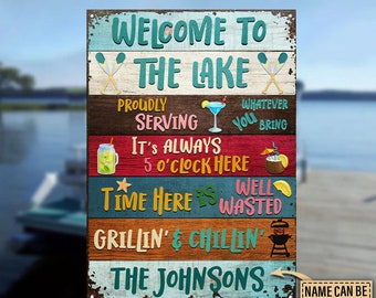 Lake House Proudly Serving Custom Classic Metal Signs, Patio, Backyard Sign, Patio Sign, Patio Decor, Backyard Decor, Deck sign