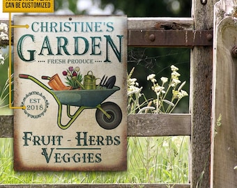 Personalized Garden Herbs and Veggie Customized Classic Metal Signs, Garden Metal Sign, Best Garden Decor Sign