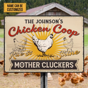 Cartel de gallinero de granja personalizado Rise And Shine, carteles de Metal personalizados, cartel de gallinero de Metal personalizado, cartel de Mother Cluckers