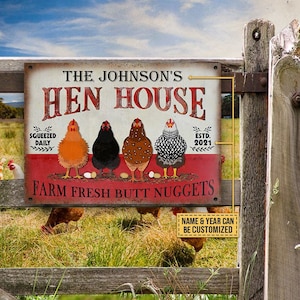 Personalized Chicken Hen House Nuggets Customized Classic Metal Signs- Chicken Coop Sign - Custom Chicken Coop Gift- Metal Chicken Coop Sign
