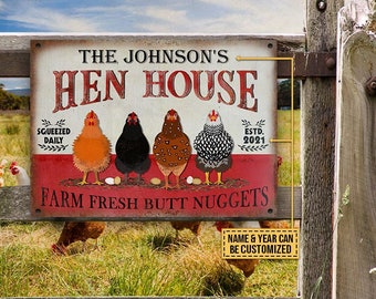 Personalized Chicken Hen House Nuggets Customized Classic Metal Signs- Chicken Coop Sign - Custom Chicken Coop Gift- Metal Chicken Coop Sign