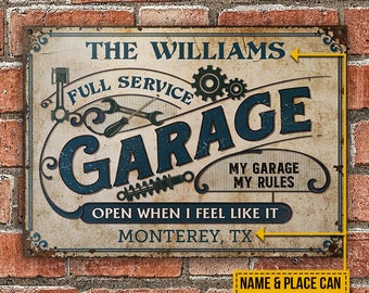 Personalized Auto Mechanic Garage My Rules Customized Classic Metal Signs, Garage decor, Metal sign for garage, Gift for dad
