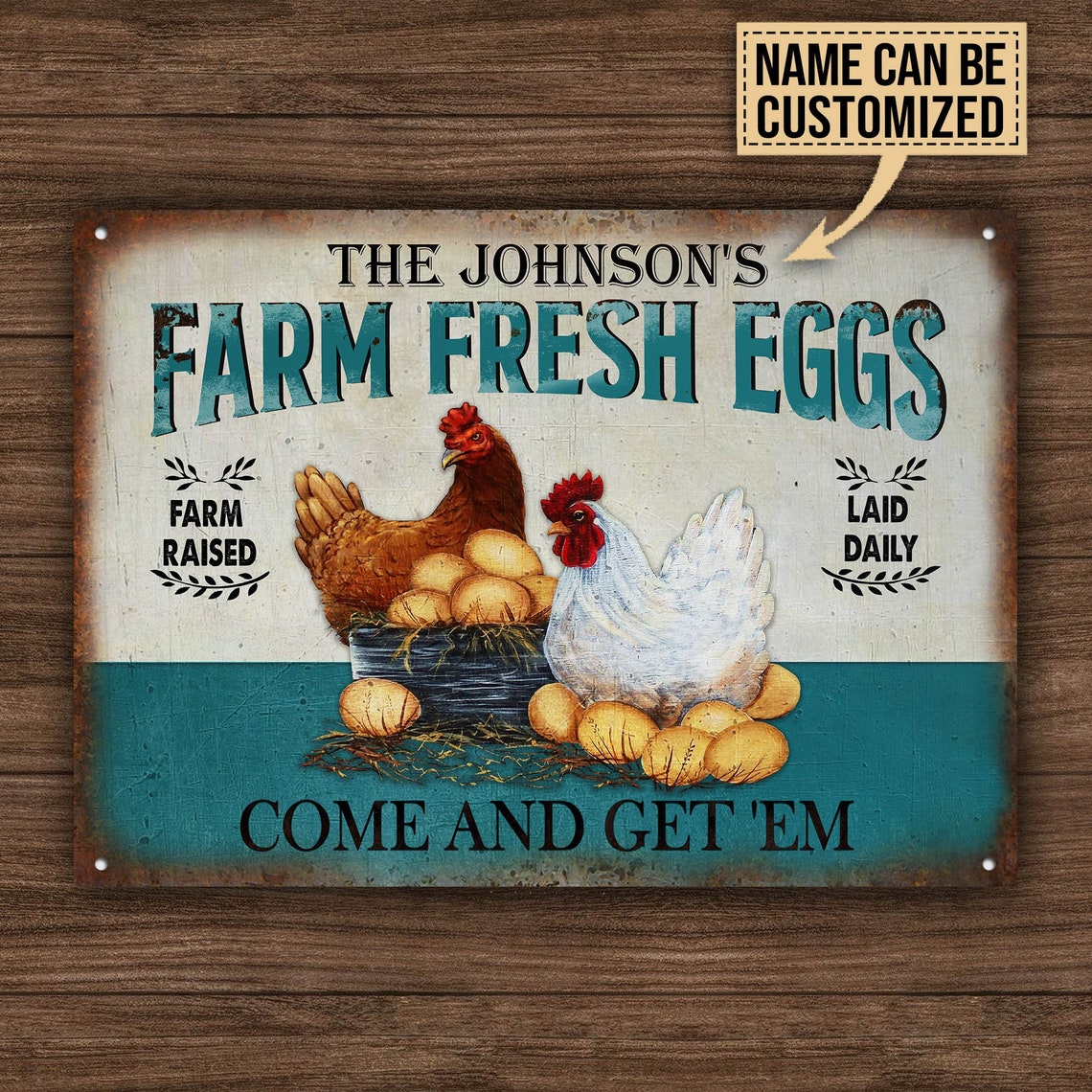 Personalized Chicken Farm Raised Laid Daily Turquoise - Etsy
