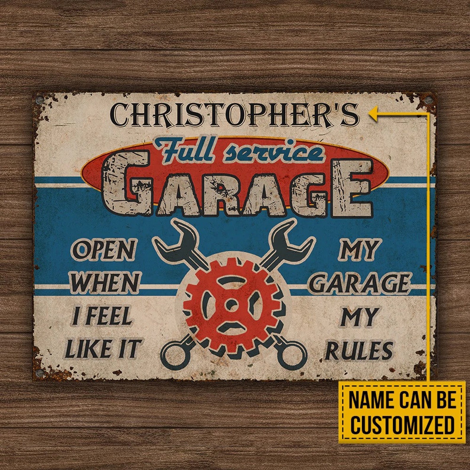 Personalized Auto Mechanic Garage Open When Customized Classic Metal ...