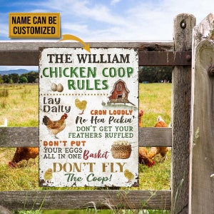 Personalized Chicken Coop Rules Customized Classic Metal Signs- Metal Chicken Coop Sign, Custom Metal Chicken Sign
