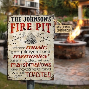 Personalized Camping Fire Pit Get Toasted Customized Classic Metal Signs| Custom Metal Patio Sign | Custom Metal Fire Pit Sign