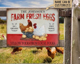 Personalized Chicken Coop Farm Fresh Eggs Customized Classic Metal Signs-Metal Chicken Coop Sign, Custom Metal Chicken Sign