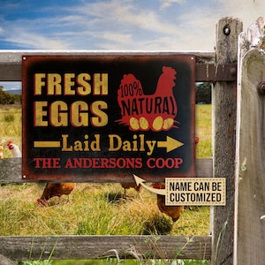 Personalized Chicken Fresh Eggs Laid Daily Customized Classic Metal Signs- Chicken Coop- Chicken Coop-Chicken Sign,Metal Chicken Coop Sign