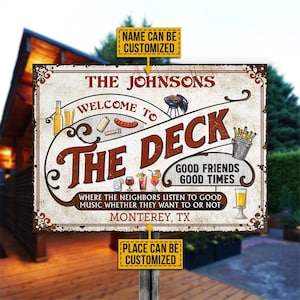 Personalized Deck Grilling Red Listen To The Good Music Custom Classic Metal Signs| Custom Metal Patio Sign | Custom Metal Pool Sign |