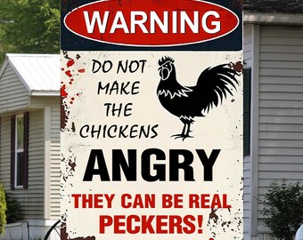 Vintage Funny Warning Chicken Decorations Farm Home Restaurant Garage Outdoor Indoor Wall Decor