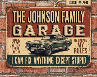 Personalized Garage Sign, Custom Mechanic Garage Metal Sign, I Can Fix Anything Garage Decor, Gift for Dad Grandpa, Custom Garage Wall Sign