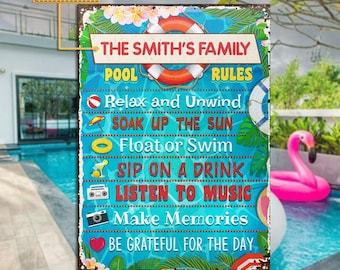 Personalized Swimming Pool Rules Relax Customized Classic Metal Signs