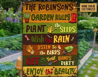 Tuinieren Tuinregels Aangepaste metalen borden, tuin verse producten Plant Smiles Grow Love vintage aangepaste metalen borden, metalen tuinbord