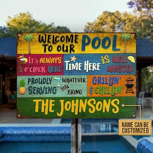 Bienvenue dans nos enseignes métalliques classiques personnalisées, terrasse, enseigne de jardin, enseigne de patio, décoration de terrasse, enseigne de piscine, enseigne d'extérieur