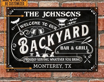 Personalized Grilling Backyard Whatever You Bring Black Custom Classic Metal Signs, Backyard BBQ Sign, Kitchen Decor, BBQ Signs Metal Signs