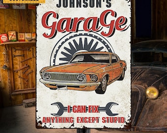 Garage Sign, Auto Mechanic Garage I Can Fix Anything Customized Classic Metal Signs, Grandpa Gift, Custom Garage Sign, Gift for dad