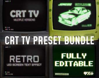 Retro CRT TV LED Text/Image Preset Bundle, Photoshop presets, generator, Vhs, editable, asset