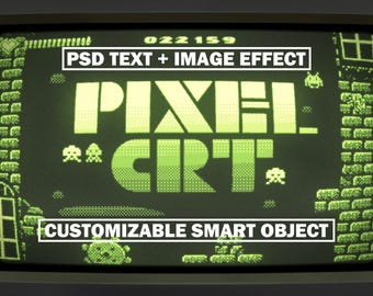 Pixel CRT Halftone Photoshop Effect: Retro 8-Bit Text & Image PSD