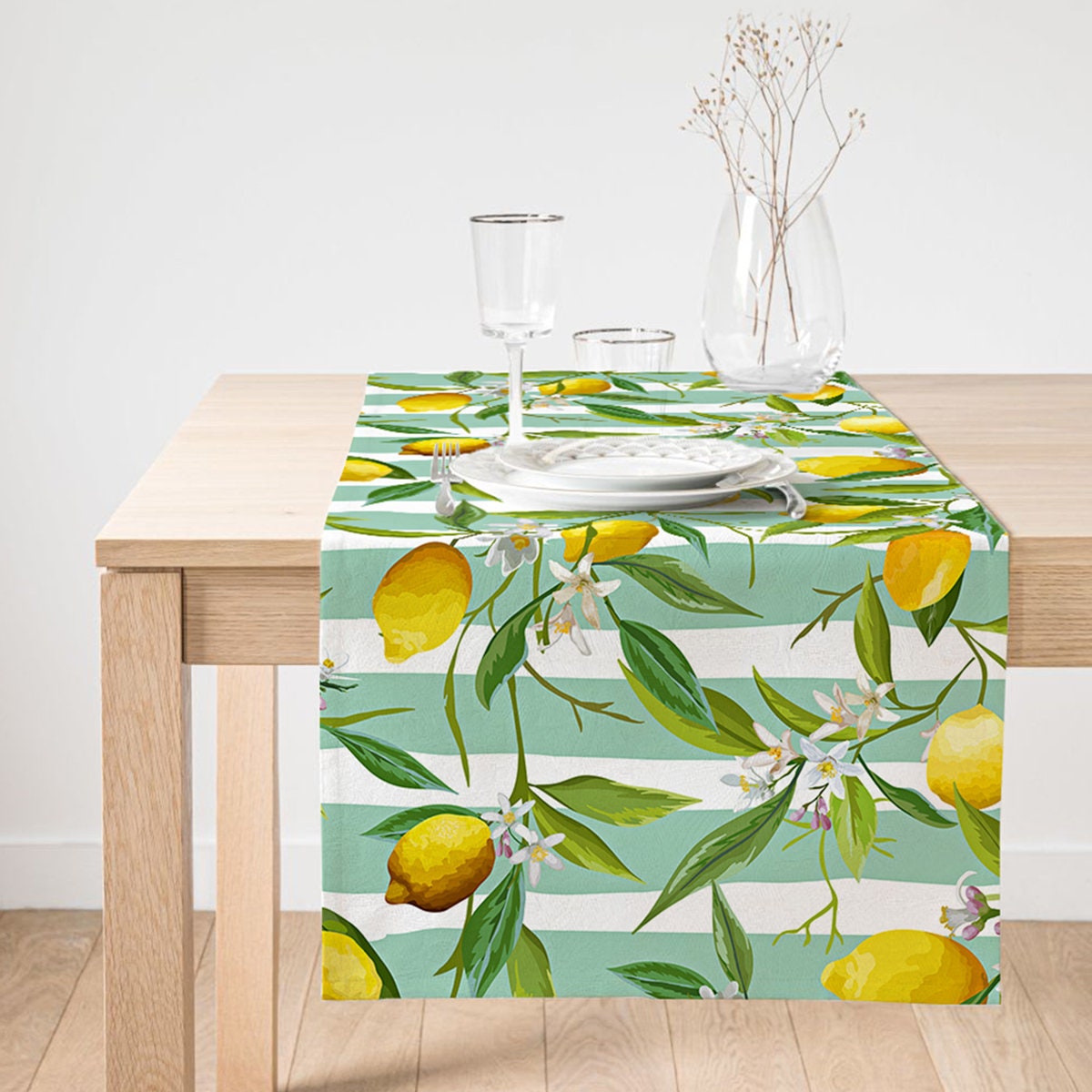 Yellow Lemon Lime Table Runner Summer Fruit Table Cloth Leaf Etsy UK