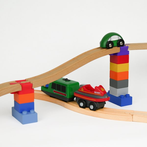 Duplo Wooden Train Adapter Set - Compatible with BRIO, Thomas, Lillabo, IKEA, Melissa & Doug, Oxybul, Playtive and many others