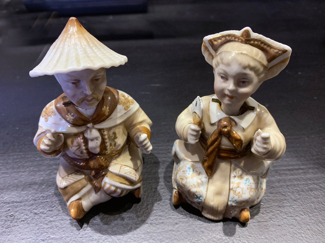 Vintage Two Porcelain Bisque Chinese Nodder Figures Etsy